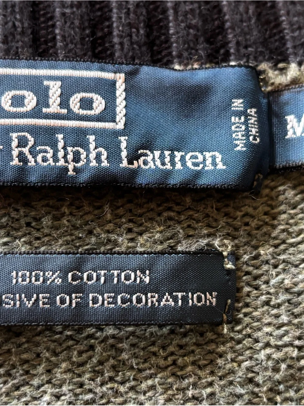 Ralph Lauren Olive Green Quarter-Zip Sweater with Polo Logo